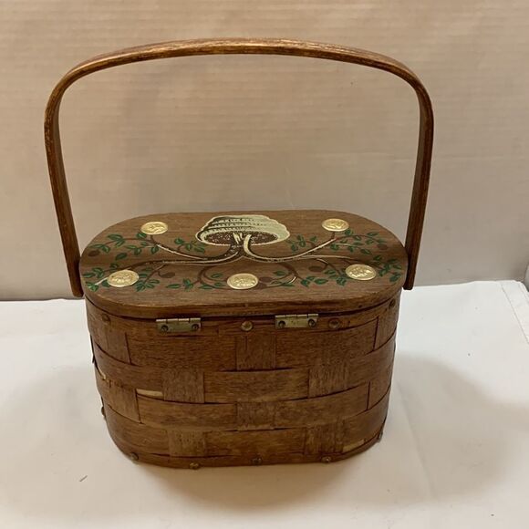 Vintage box purse with coin & tree wood top - Picture 2 of 9
